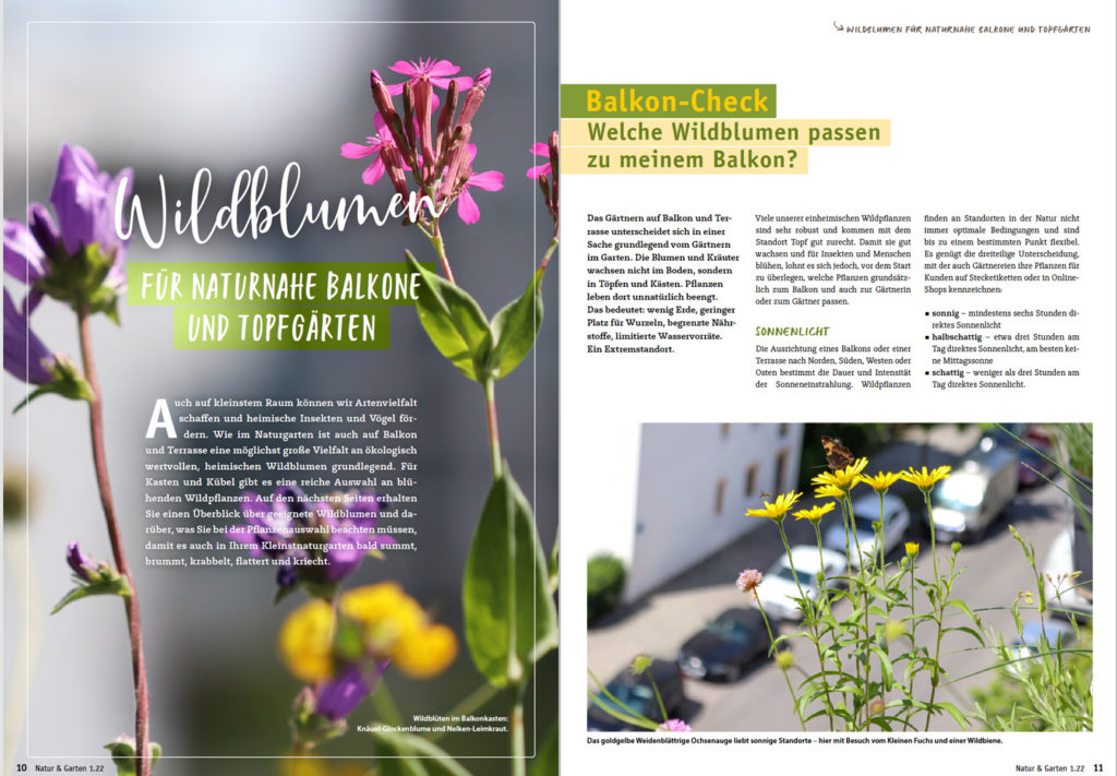 Referenz Fachmagazin Natur & Garten Naturnahe Balkone und Topfgärten - Beispielseiten