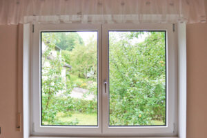 kitchen, view from window into the garden